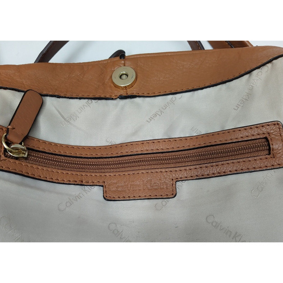 Calvin Klein Brown Tan Leather Zipper Closure Crossbody Shoulder Bag - Picture 15 of 16